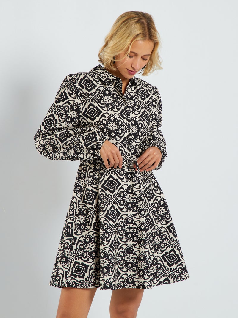 Vestido camisero corto con cinturón NEGRO - Kiabi