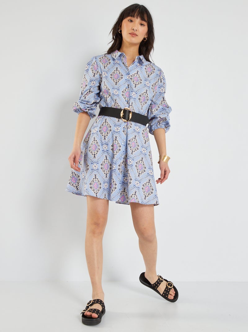 Vestido camisero corto con cinturón PURPURA - Kiabi