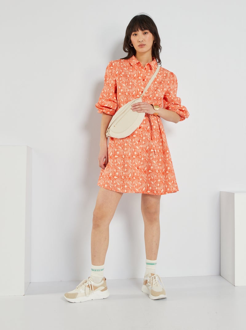 Vestido camisero corto con cinturón ROJO - Kiabi