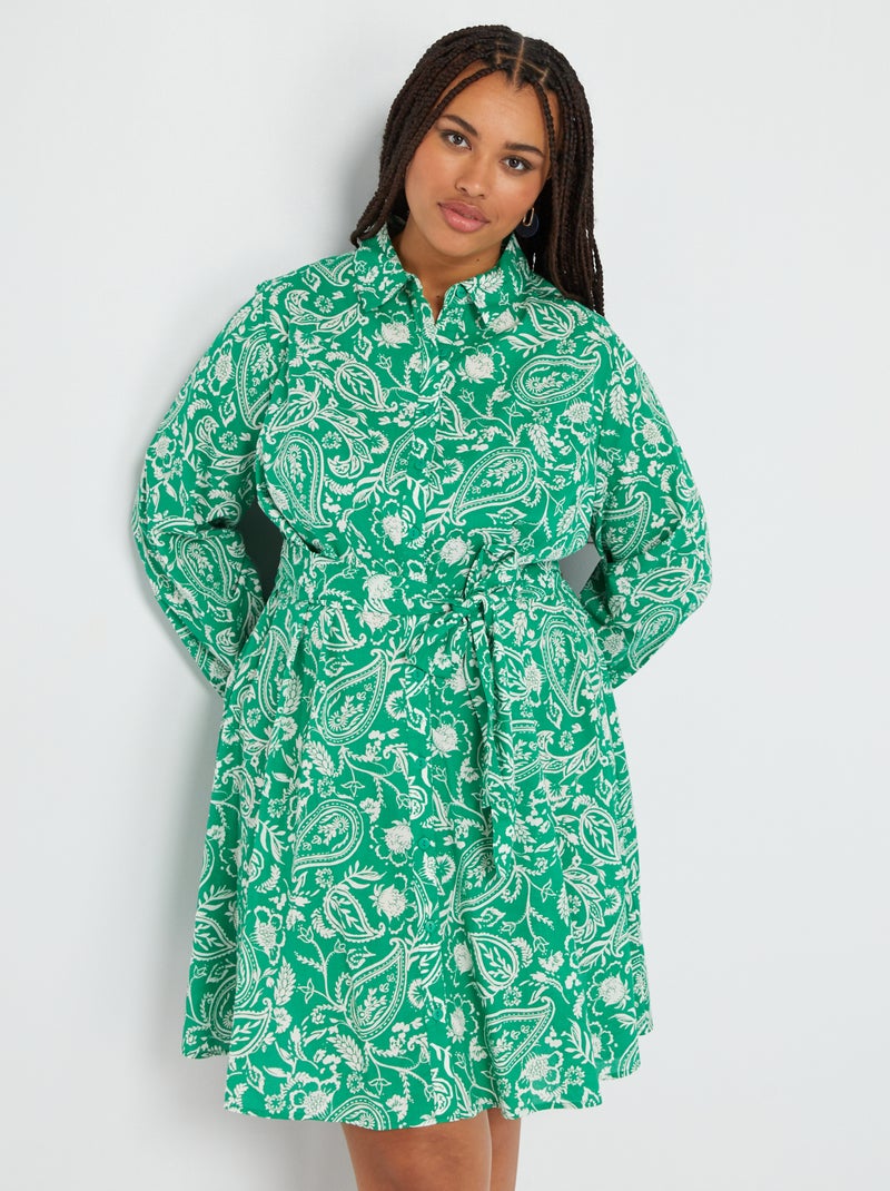 Vestido camisero corto con cinturón VERDE - Kiabi