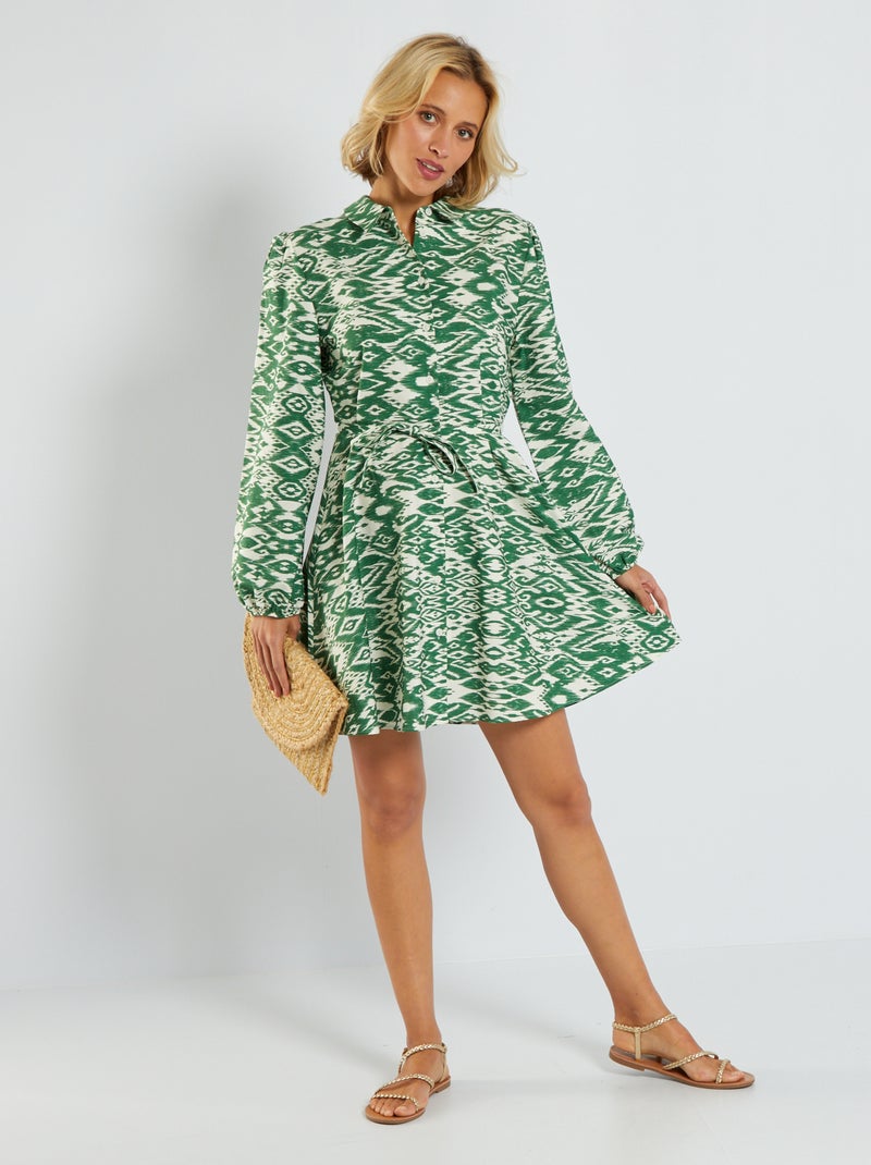Vestido camisero corto con cinturón VERDE - Kiabi