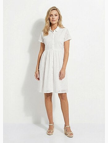 Vestido camisero corto de broderie inglesa - Afibel