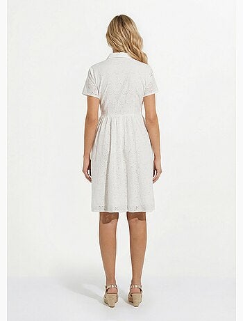 Vestido camisero corto de broderie inglesa - Afibel