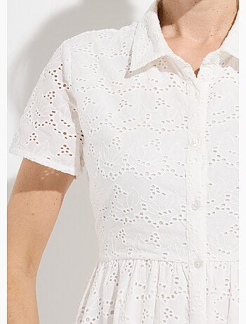 Vestido camisero corto de broderie inglesa - Afibel