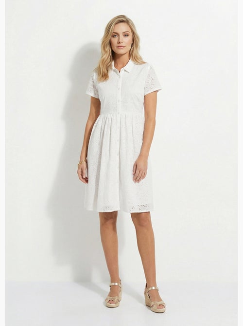 Vestido camisero corto de broderie inglesa - Afibel - Kiabi