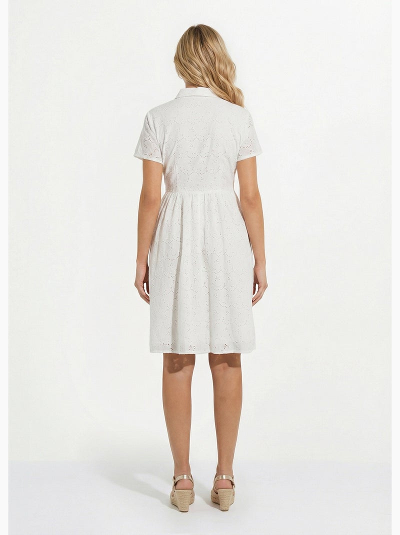 Vestido camisero corto de broderie inglesa - Afibel Blanco - Kiabi