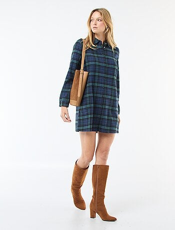 Vestido camisero corto de franela