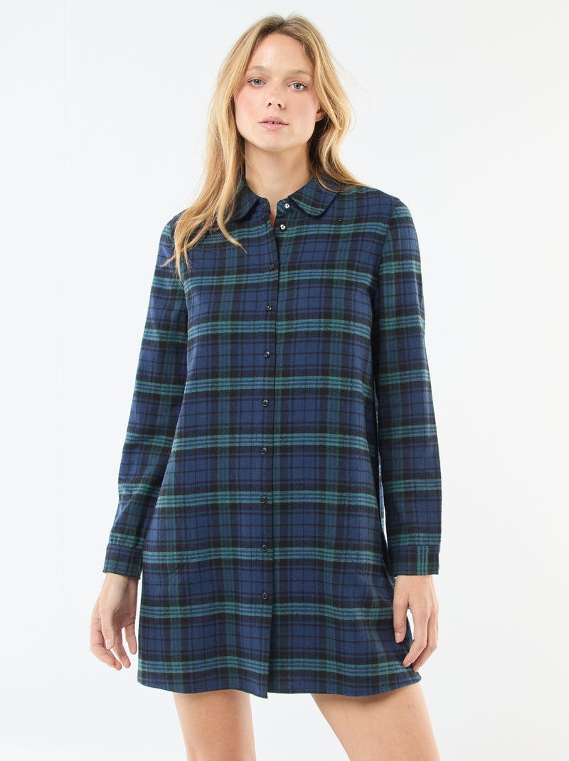 Vestido camisero corto de franela Azul Mujer Kiabi