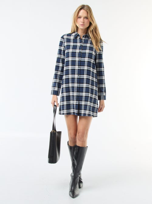 Vestido camisero corto de franela - Kiabi