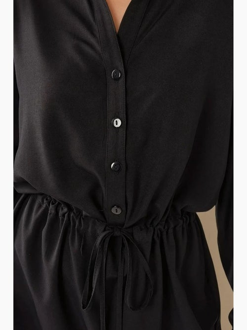 Vestido camisero corto de viscosa de corte relajado hiccup - Kiabi Vestido camisero corto de viscosa de corte relajado hiccup - Kiabi