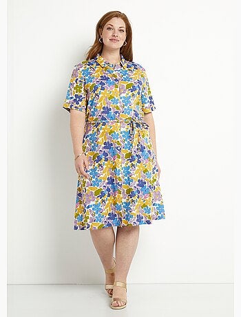 Vestido camisero corto recto con estampado floral - Afibel