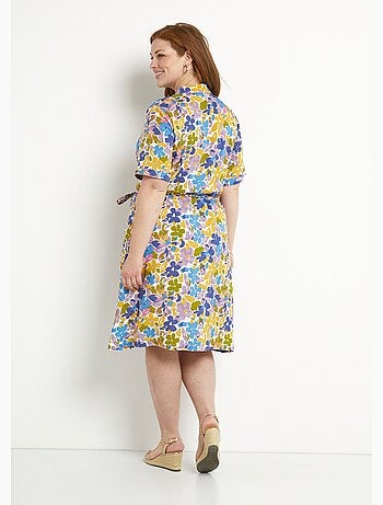 Vestido camisero corto recto con estampado floral - Afibel