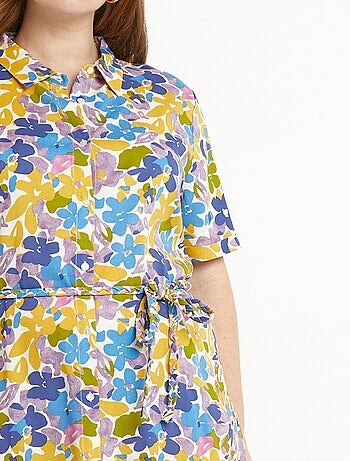 Vestido camisero corto recto con estampado floral - Afibel