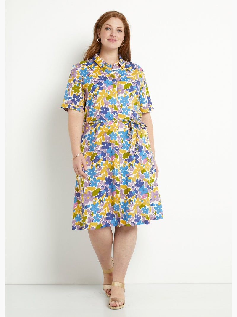 Vestido camisero corto recto con estampado floral - Afibel Multicolor - Kiabi