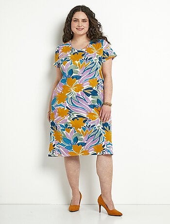 Vestido camisero corto recto con estampado floral y mangas cortas - Afibel