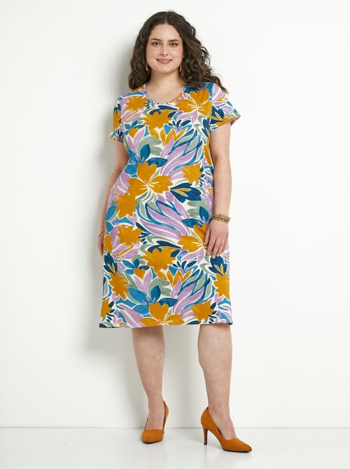 Vestido camisero corto recto con estampado floral y mangas cortas - Afibel - Kiabi