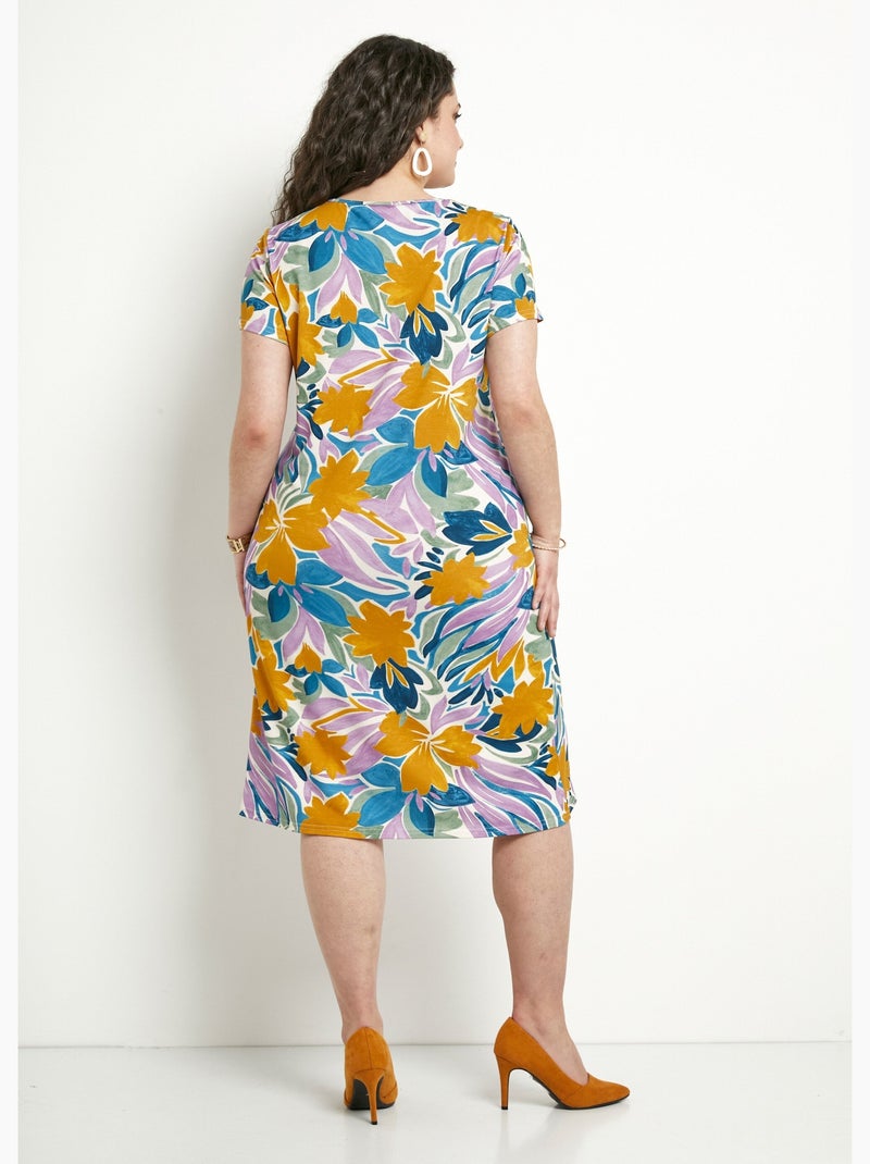 Vestido camisero corto recto con estampado floral y mangas cortas - Afibel Malva chiaro - Kiabi