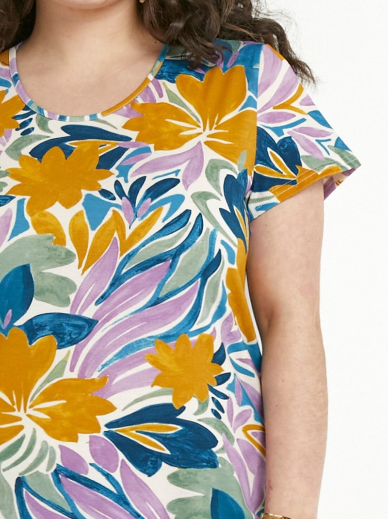 Vestido camisero corto recto con estampado floral y mangas cortas - Afibel Malva chiaro - Kiabi