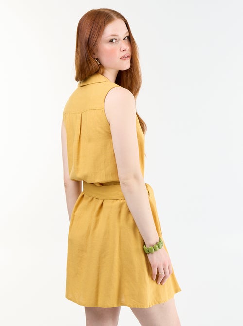 Vestido camisero corto sin mangas de lino mezclado - Kiabi