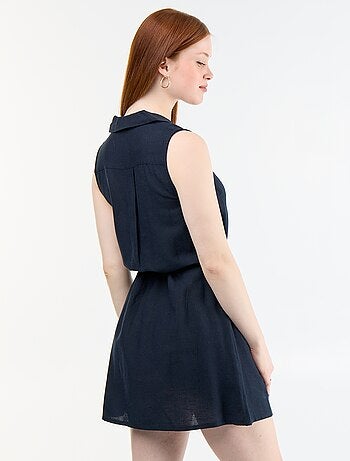 Vestido camisero corto sin mangas de lino mezclado