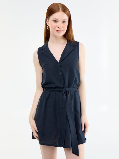 Vestido camisero corto sin mangas de lino mezclado - Kiabi