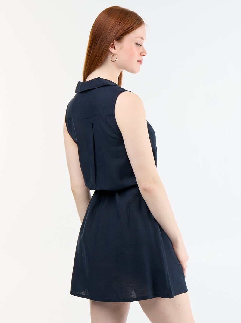 Vestido camisero corto sin mangas de lino mezclado Azul - Kiabi