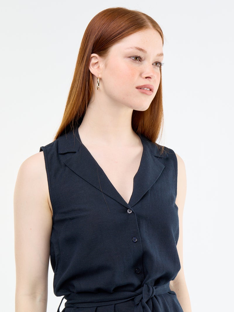 Vestido camisero corto sin mangas de lino mezclado Azul - Kiabi