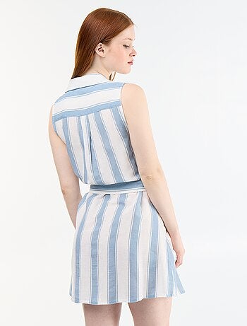 Vestido camisero corto sin mangas de lino mezclado