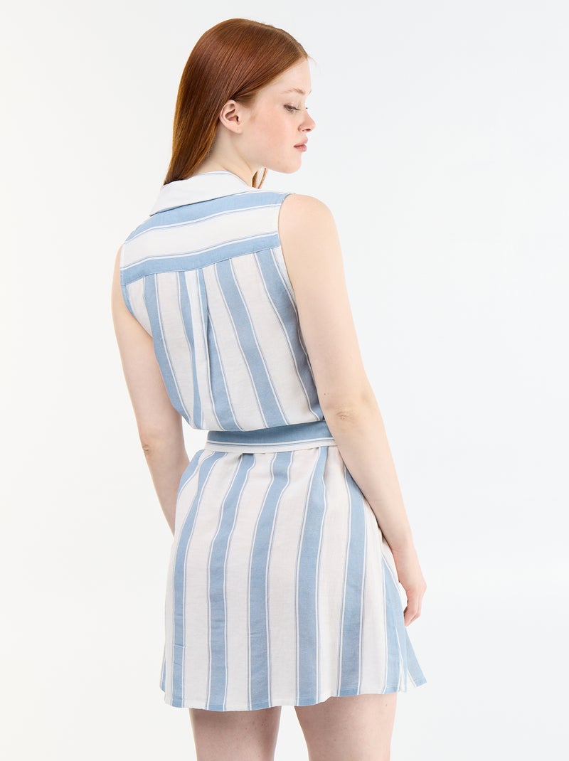 Vestido camisero corto sin mangas de lino mezclado Azul - Kiabi