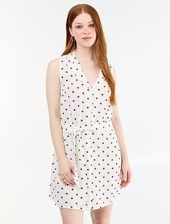 Vestido camisero corto sin mangas de lino mezclado