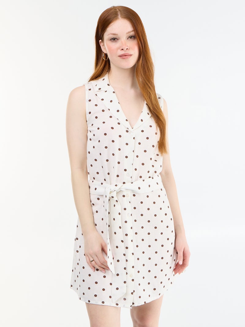 Vestido camisero corto sin mangas de lino mezclado Blanco - Kiabi