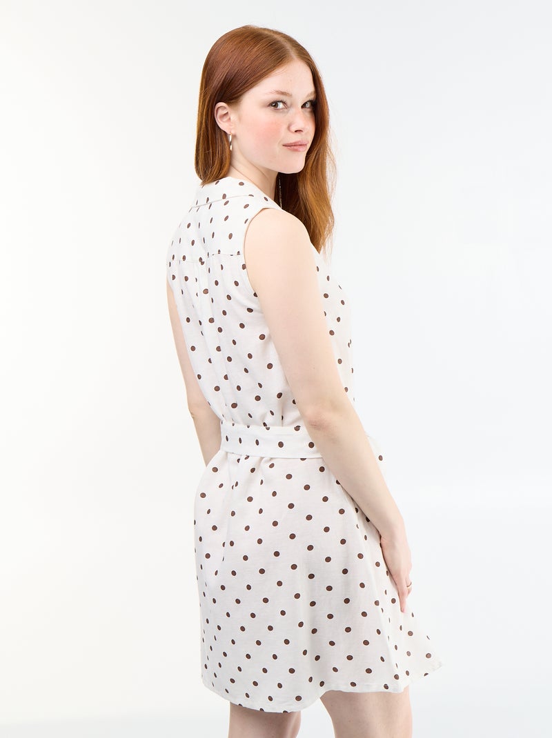 Vestido camisero corto sin mangas de lino mezclado Blanco - Kiabi