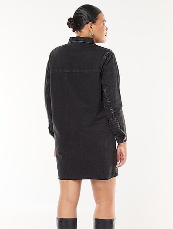Vestido camisero corto vaquero con acabado deshilachado