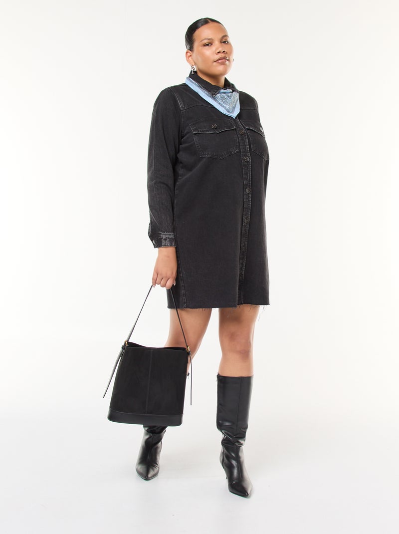 Vestido camisero corto vaquero con acabado deshilachado Gris - Kiabi