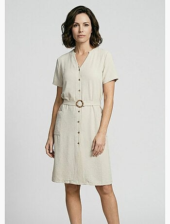 Vestido camisero de crepe, estilo étnico - Afibel