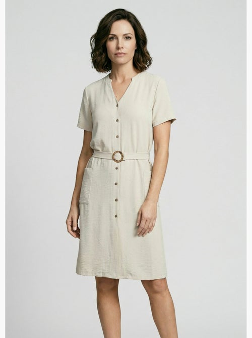 Vestido camisero de crepe, estilo étnico - Afibel - Kiabi
