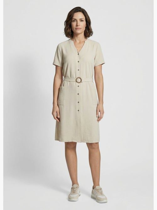 Vestido camisero de crepe, estilo étnico - Afibel - Kiabi