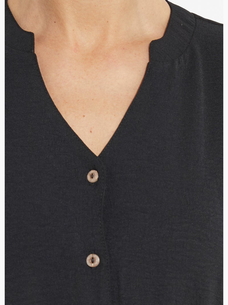 Vestido camisero de crepe, estilo étnico - Afibel Negro - Kiabi