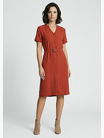 Vestido camisero de crepe, estilo étnico - Afibel