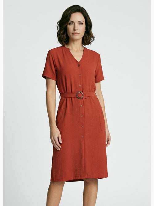 Vestido camisero de crepe, estilo étnico - Afibel - Kiabi Vestido camisero de crepe, estilo étnico - Afibel - Kiabi
