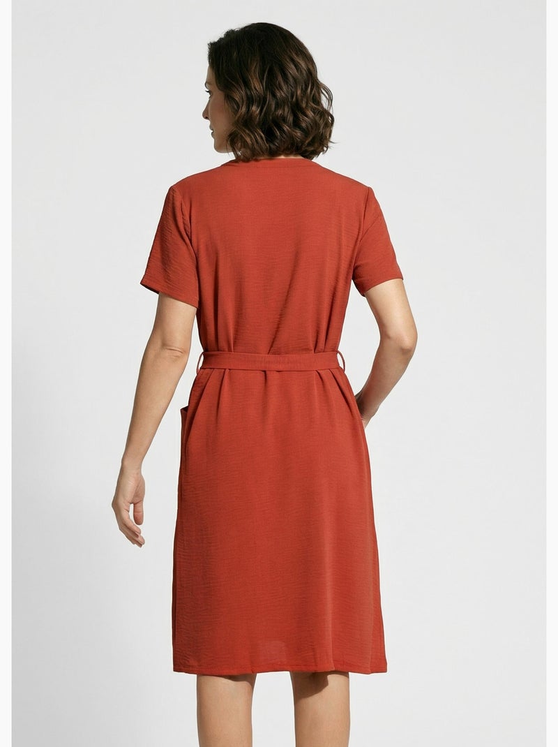 Vestido camisero de crepe, estilo étnico - Afibel Terracota - Kiabi