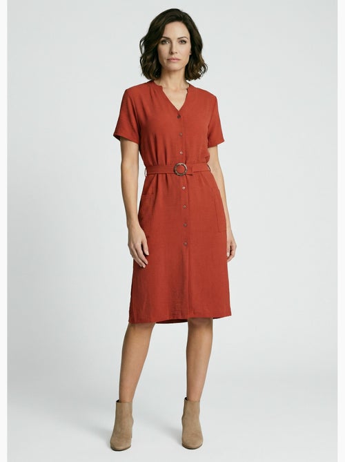 Vestido camisero de crepe, estilo étnico - Afibel - Kiabi Vestido camisero de crepe, estilo étnico - Afibel - Kiabi