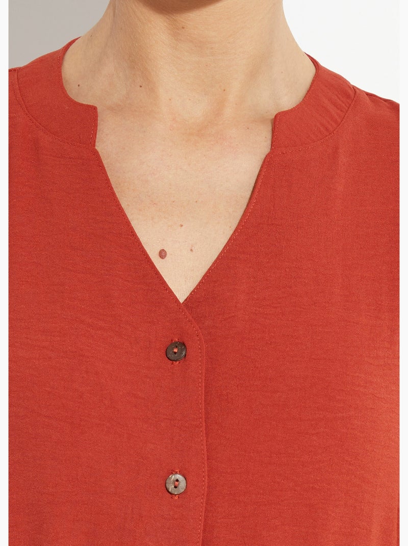 Vestido camisero de crepe, estilo étnico - Afibel Terracota - Kiabi