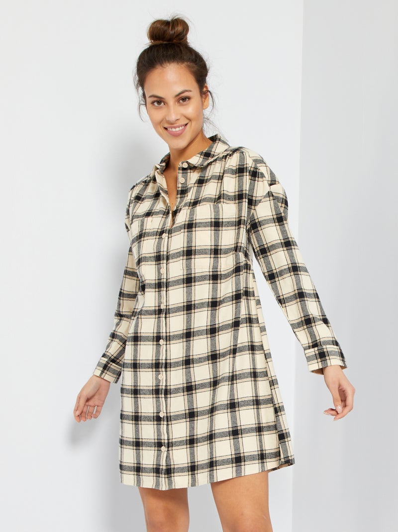 Vestido camisero de cuadros BEIGE - Kiabi