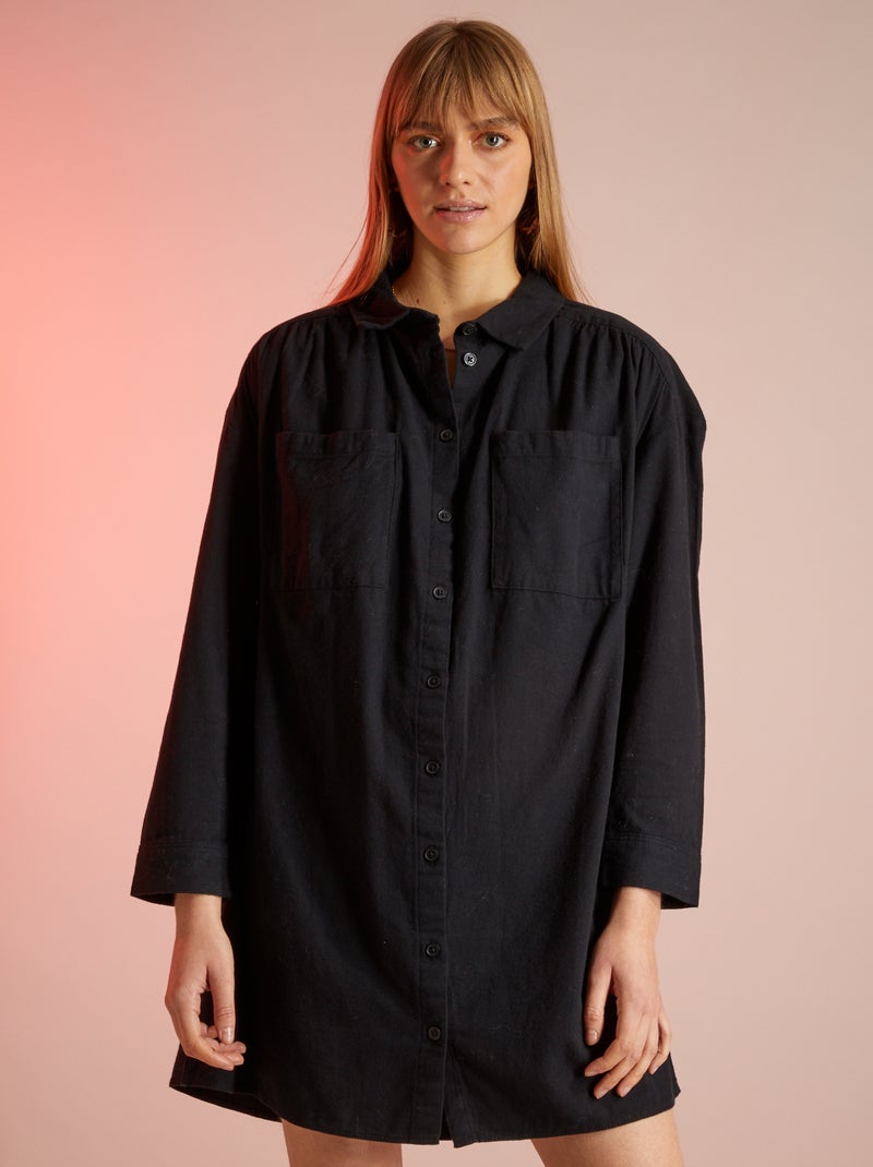Vestido camisero de cuadros NEGRO - Kiabi