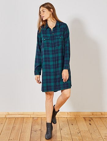 Vestido camisero de cuadros - Kiabi