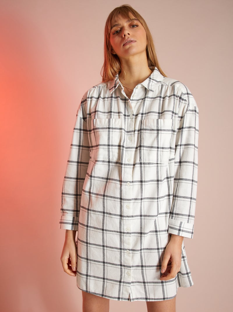 Vestido camisero de franela BLANCO - Kiabi