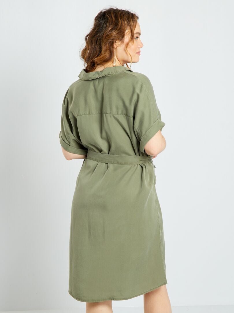 Vestido camisero de lyocell verde liquen - Kiabi