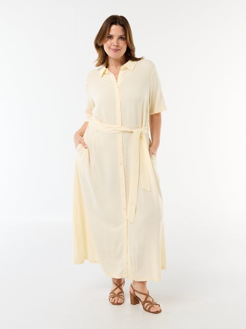 Vestido camisero de manga corta con cinturón - Kiabi