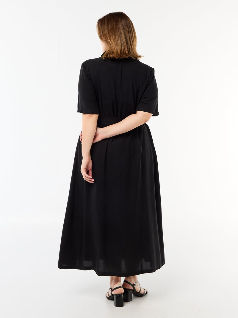 Vestido camisero de manga corta con cinturón Negro - Kiabi